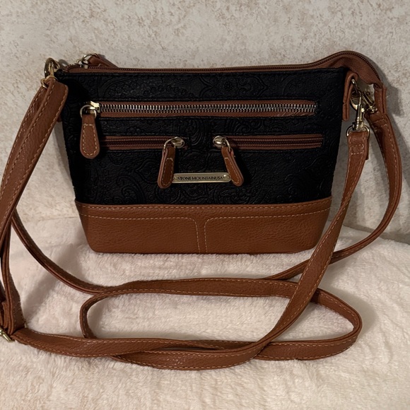 Stone Mountain Accessories Handbags - Stone Mountain Accessories Black and Brown Crossbody Bag two straps.